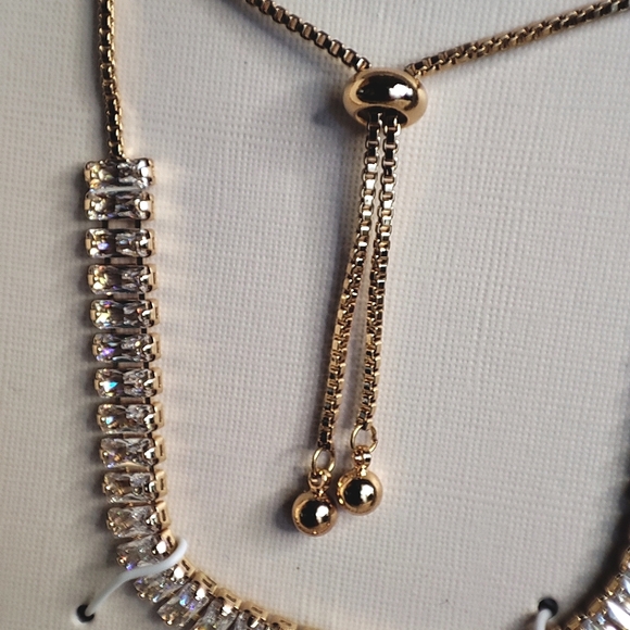 House of Harlow Gold Tone Clear Cubic Zirconia Baguette Bracelet Anklet Slider - Picture 10 of 11